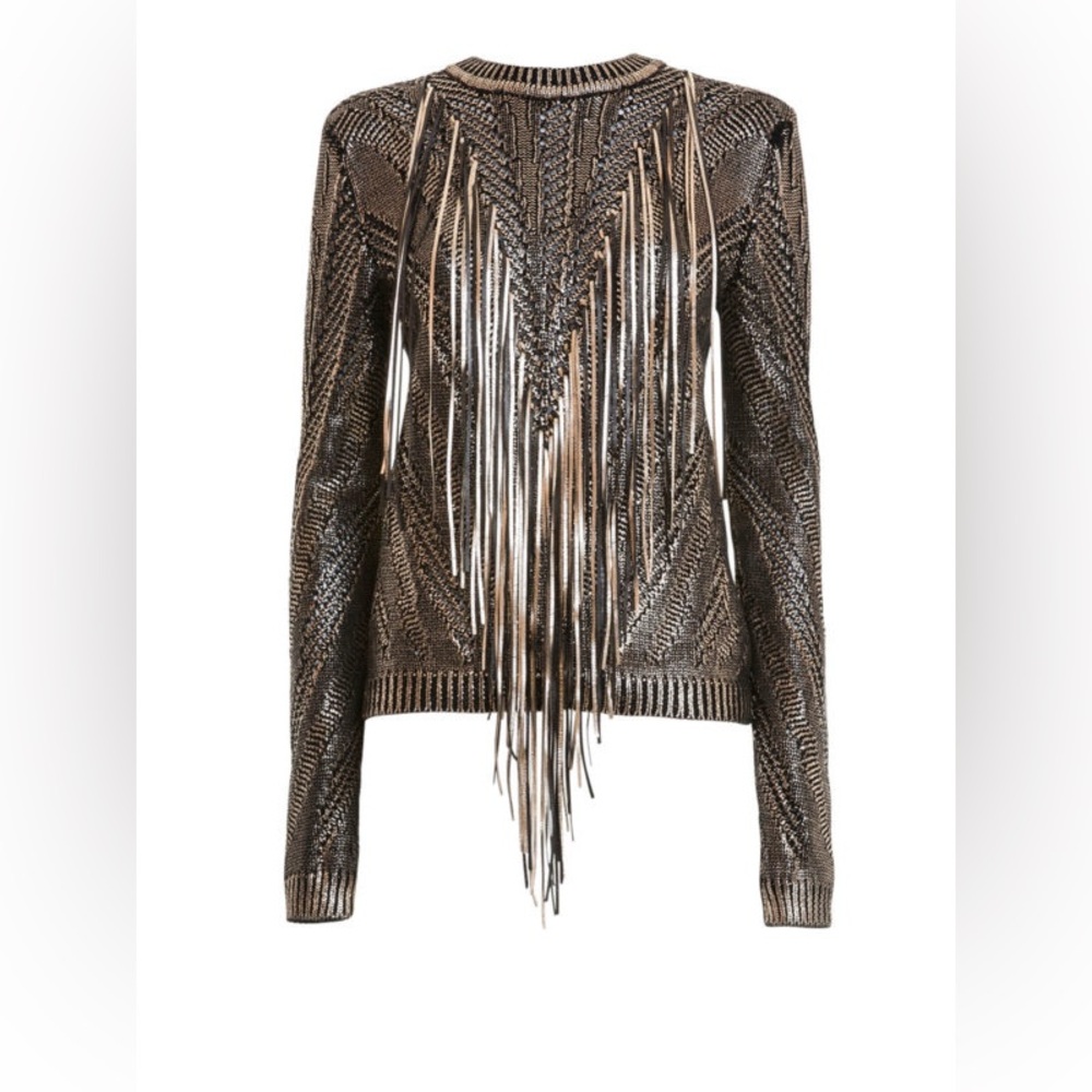 Roberto Cavalli | Black and Gold Knit Cotton and Leather Sweater | Sz IT 42/US M